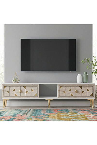 YUMEDİ DESİGN TSA1504BTG - RABBİT TV STAND , TV SEHPASI 150CM BEYAZ-TRAVERTEN...