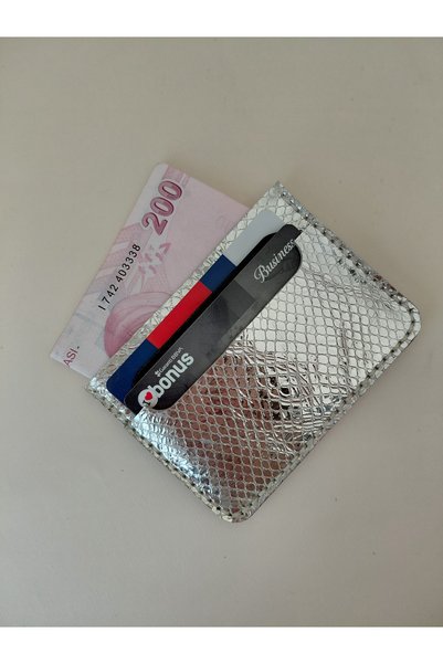 LUNA LUSTER Genuine Leather Silver Snakeskin Design Women's Card Holder & Wallet
