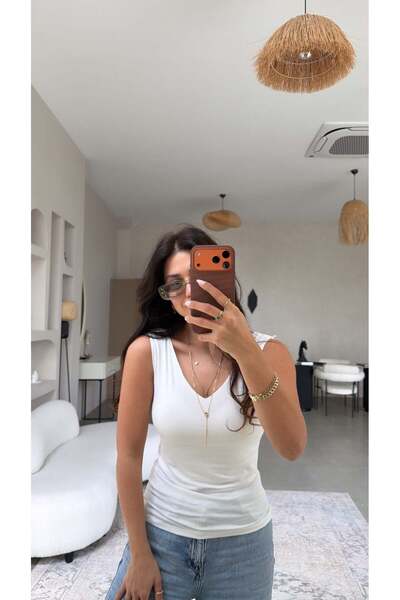 Buket Teke Εκρού Μπλούζα Βισκόζης με V-λαιμόκοψη Εμπρός και Πίσω