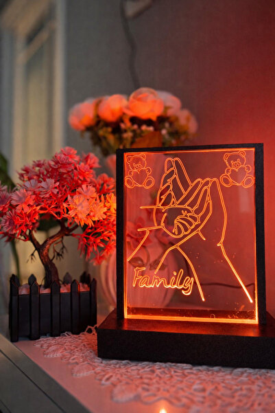 Aile Temalı LED Pleksi Gece Lambası