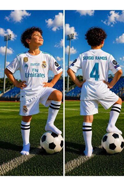 yenteks Real. Madrid. SERGİO RMOS Beyaz 2018 Çocuk Forma Takımı