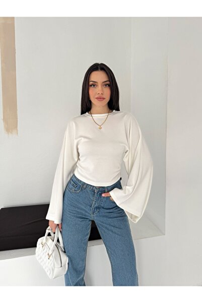 gozdefashion Women's Bat Sleeve Gathered Waist Blouse