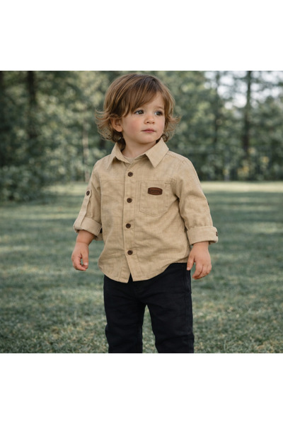 Bebelul 2-piece set: beige shirt and navy blue trousers for boys, Oryeda