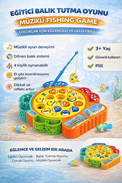 YILDIRIM OYUNCAK Pilli Balıklı Motorlu Balık Tutma Oyunu | 4 Kişilik Eğitici ...