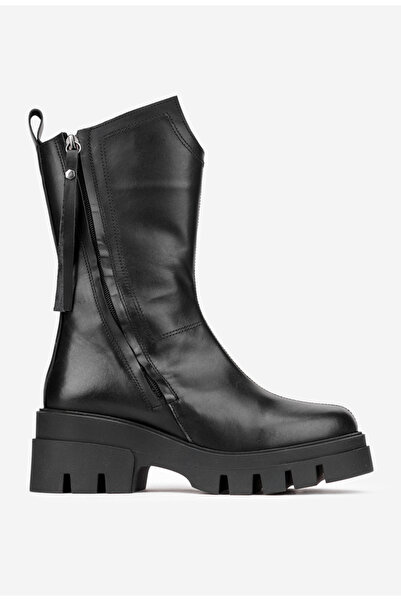 Dasha Women's black boots made of genuine Leather with zipper