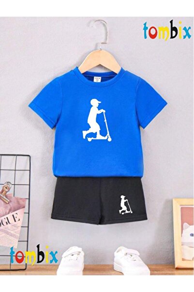 tombix Scooter and Child Printed T-Shirt Shorts Summer Children's Set