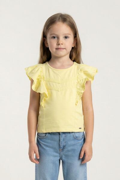 Mutlu Kids Fırfırlı Sıfır Kol Dantel Detaylı Kız Çocuk Tişört