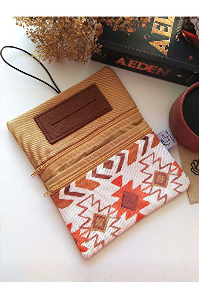 Kirpiwork Taba Boho Kanvas Tütün Çantası Hardal Çok Amaçlı Organizer Çanta He...