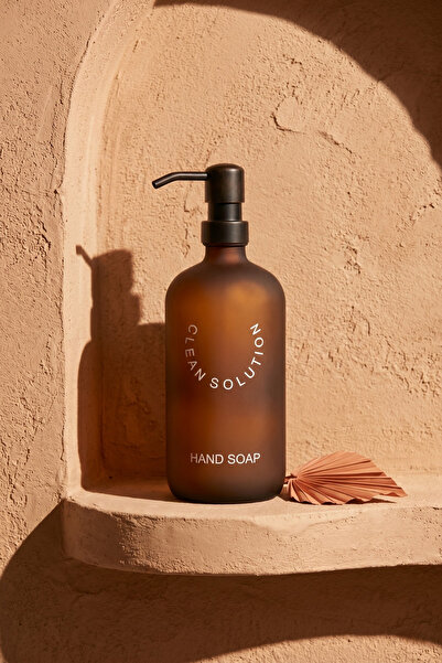 Poomy 500 ml Cam Sıvı Sabunluk Kahverengi Mutfak Banyo Sabunluk Şişesi
