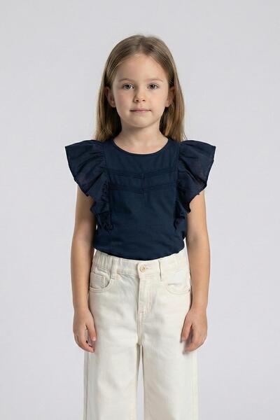 Mutlu Kids Tricou pentru fete cu mâneci scurte și detalii din dantelă