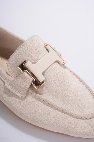 Artgoo Women's Beige Buckle Detailed Daily Casual Ballet Shoes