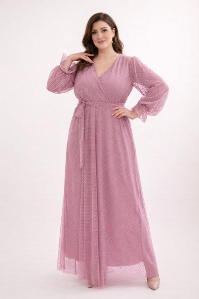 IŞILTI Βραδινό φόρεμα plus size - Ροζ - Μακρύ