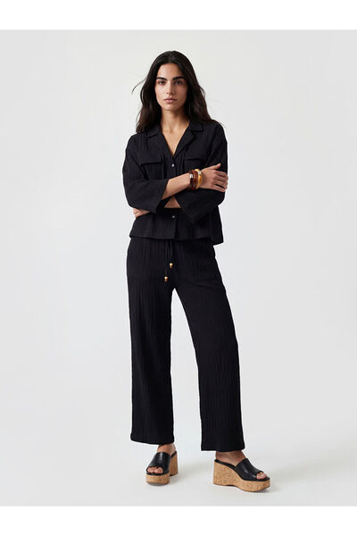 LC Waikiki YK PLUS Γυναικείο παντελόνι από μουσελίνα με ελαστική μέση και υφή