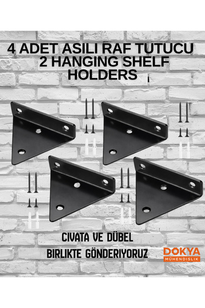 dokya dizayn 4'lü Üçgen Gizli Duvar Rafı Askı Aparatı - Sağlam Metal Raf Tutucu