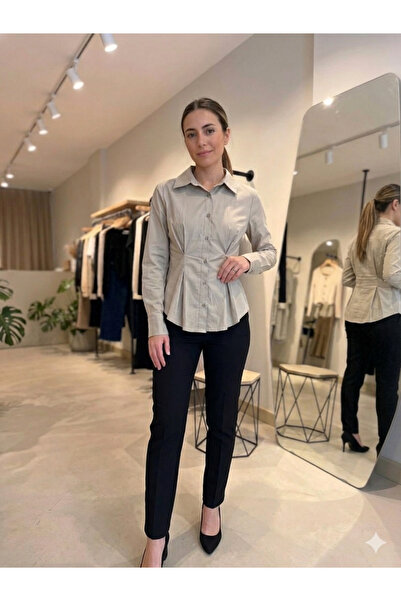 NAARA DESING Gömlek, Bej Gömlek, Şık Gömlek, Bej Pileli Gömlek