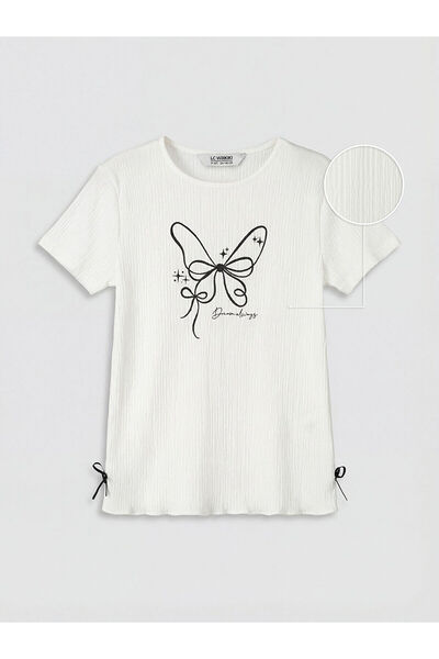 LC Waikiki Peak New Season Crew Neck Bow Detail Girls' T-Shirt