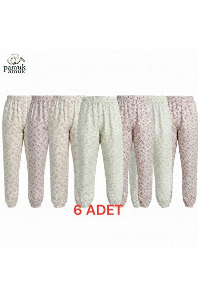 GİYU SHOP Kadın %100 Pamuklu Desenli Emprime Lastikli Paça Uzun Pijama Paçalı...