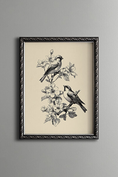 epiqart Bird and Flower Illustration – Vintage Patterned Frame – Thin Model
