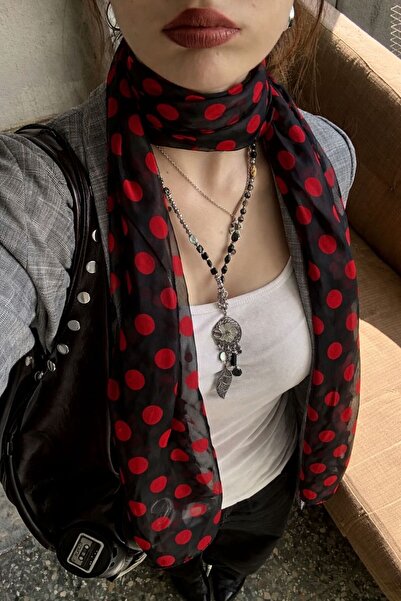 Nurcanilirboutique organze tül puantiyeli fular