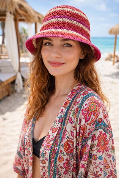 FELLMENS Φούξια Πλεκτό στο χέρι Ψάθινο Γυναικείο Καπέλο Bucket