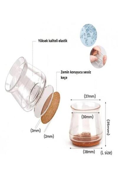 Nirnisa 16 Adet 2.5-3.2 cm Ayaklar İçin Keçeli Silikon Masa Sandalye Ayak Pabucu Zemin Koruyucu Plastiği Keç