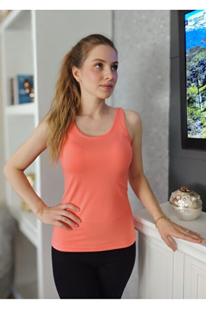 moda felinya KADIN ASKILI MERCAN RENGİ BODY ATLET