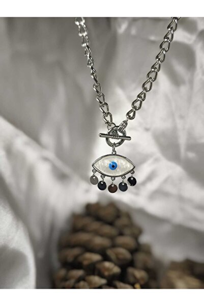 QERMA Steel Necklace Sequin Eye Design Evil Eye Necklace Silver Evil Eye Bead...
