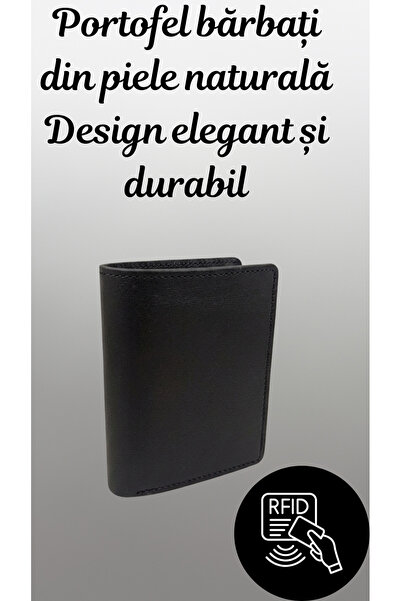 OEM Portofel barbati piele naturala RFID, slim, lucrat manual, negru elegant
