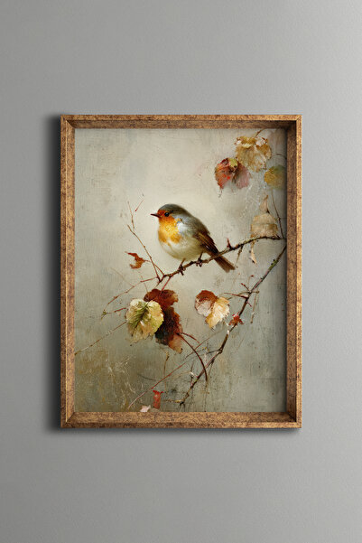 epiqart Red-Breasted Bird – Vintage Patterned Frame – Slim Model