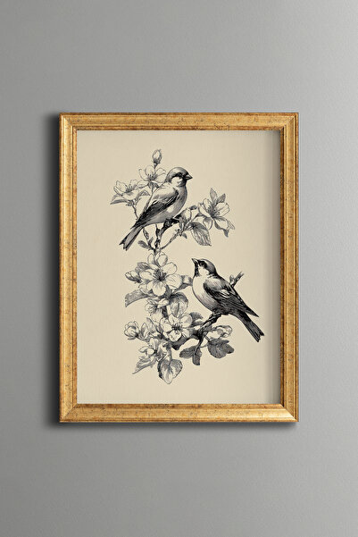 epiqart Bird and Flower Illustration – Vintage Patterned Frame – Thin Model