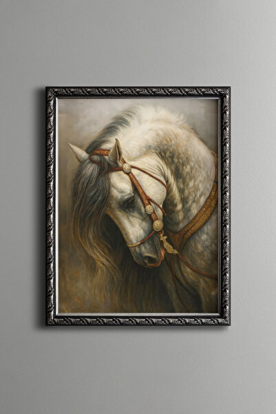 epiqart Noble Horse Portrait – Vintage Patterned Frame – Slim Model