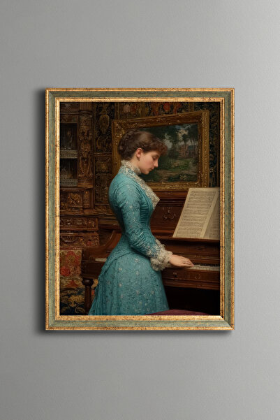 epiqart امرأة رائعة تعزف على البيانو - إطار بنمط عتيق - موديل نحيف