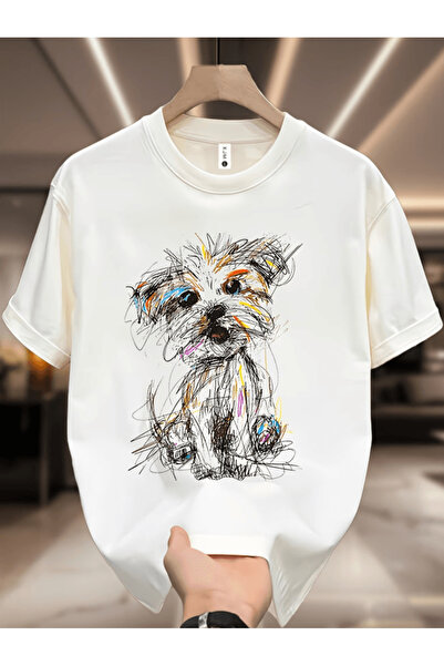 gencerco Ανδρικό μπλουζάκι με στάμπα σκύλου σε πολύχρωμη γραμμή, Premium Over...