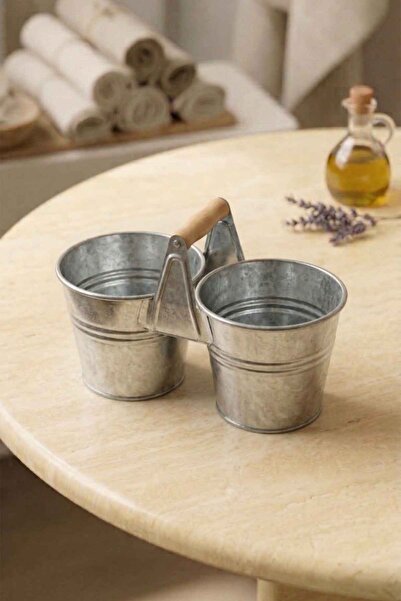 Desen Dekorasyon İkiz Saksılık Metal 10 cm - Dekoratif Çiçeklik Kova ve Çok A...