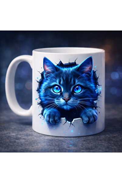 siverek reklam Blue Cat Printed 3D Effect Mug – Bright and Vibrant Colors, Sp...