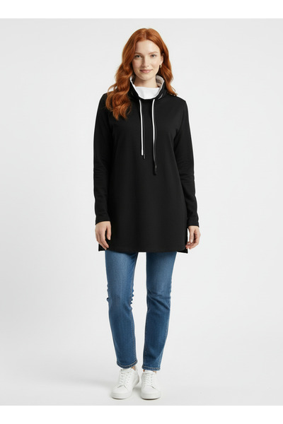 Neden Tekstil Γυναικείο μαύρο φούτερ με μισό ζιβάγκο