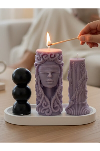 Natura Home Decor Lila Mum ve Obje Seti (4 Parça)