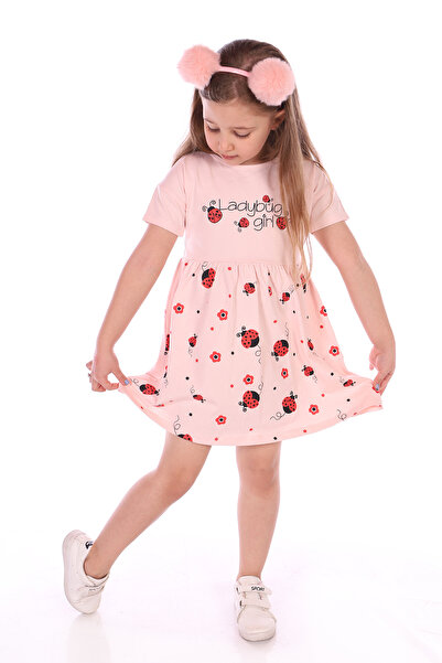 Toontoy Baby Girl Crew Neck Short Sleeve Printed Dress with Waist Belt 22270