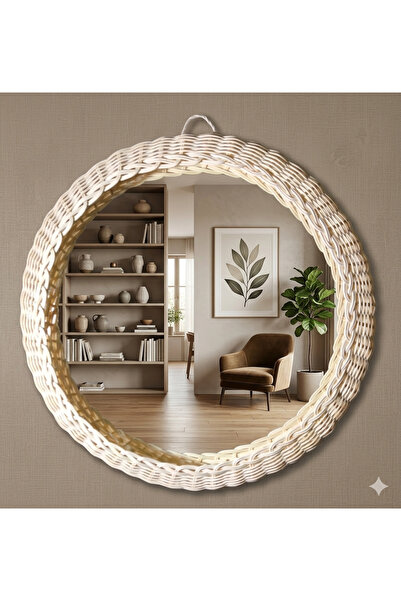 Niobehome Doğal Rattan Yuvarlak Duvar Aynası 50cm - Bohem Dekoratif Ayna