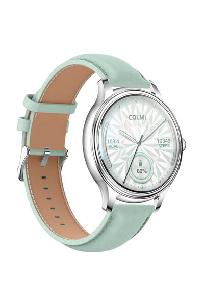 COLMI Smartwatch L28 (Argintiu-Verde + curea din piele verde)