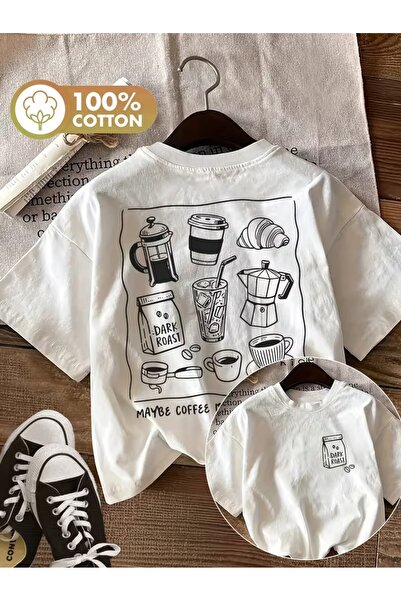 AEMİ Tricou unisex cu imprimeu cafea neagră, supradimensionat, cu guler rotund