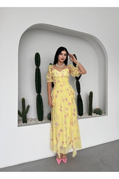 Miss Beyoğlu Φόρεμα - Κίτρινο - Στεφάνι με βολάν