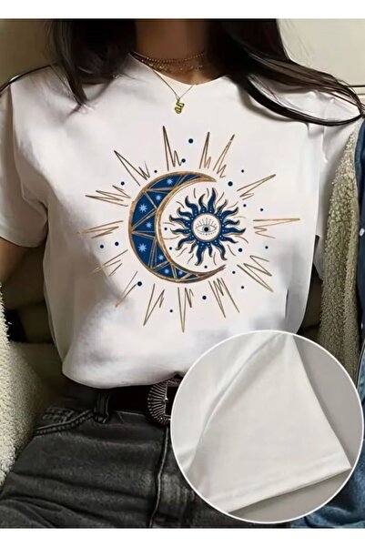 Gisha Women's Printed Cotton White T-Shirt