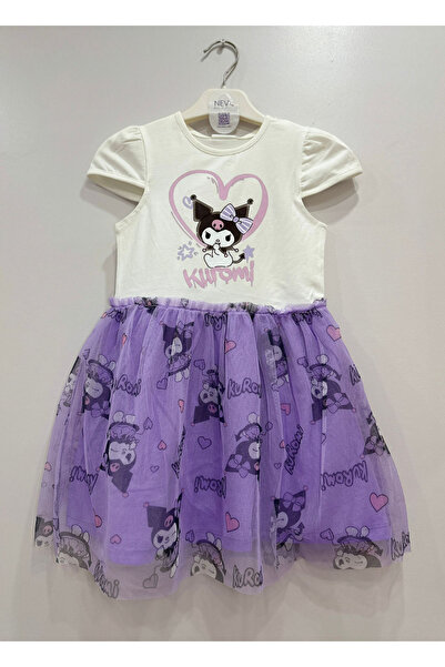 Neva Baby Boutique White Girls' Kuromi Printed Tulle Tutu Short Sleeve Dress – Birthday / Special Occasion / Party 3-8 Years