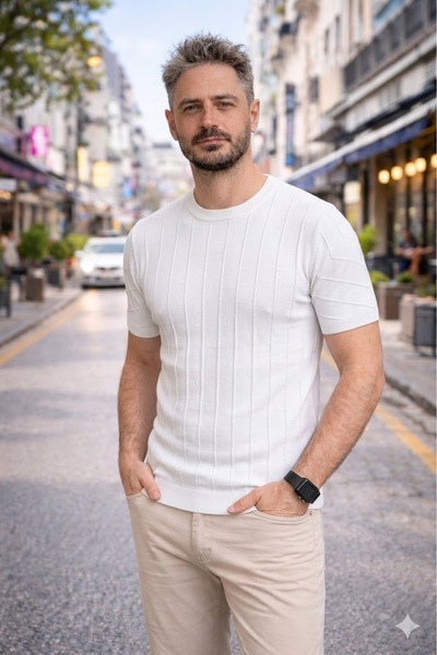 Modayakamoz Tricou pentru bărbați, slim fit, din tricotaj, cu decolteu rotund...