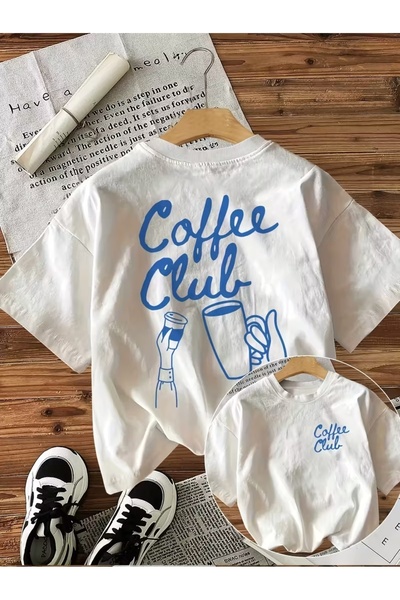 AEMİ Μπλουζάκι Unisex Coffee Club με στάμπα Oversize Crew Neck