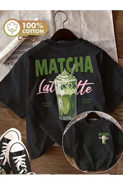 AEMİ Tricou unisex cu imprimeu Matcha Latte, supradimensionat, cu gât rotund