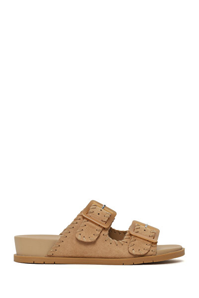 Derimod Γυναικείες παντόφλες σουέντ με διπλή πόρπη σε μπεζ χρώμα 26SFE480910