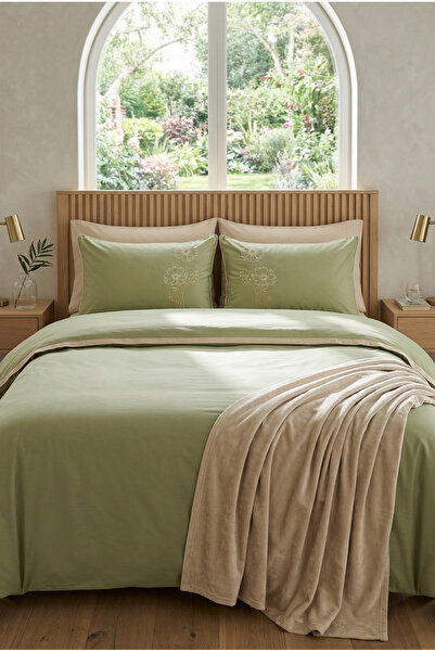 Serebien Home Collection Floral Embroidered Double Duvet Cover Set 100% Cotto...