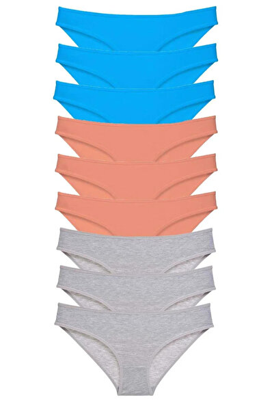 Generic Brand 9 Pieces Super Eco Set Lycra Women's Slip Panties Powder Gray Blue